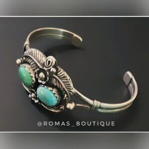 vintage Native American Navajo sterling silver and turquoise cuff bracelet